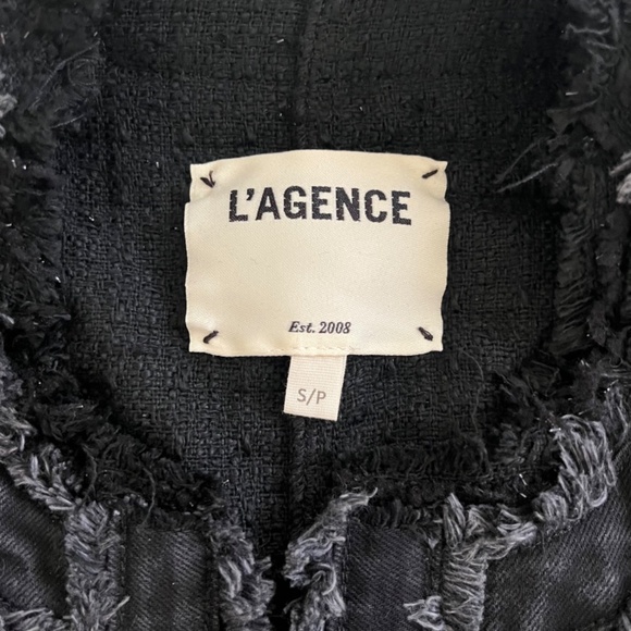 L'AGENCE Agnes Tweed Jacket in Black Wash, Size Small, Made in USA, Denim Fringe - Picture 6 of 12